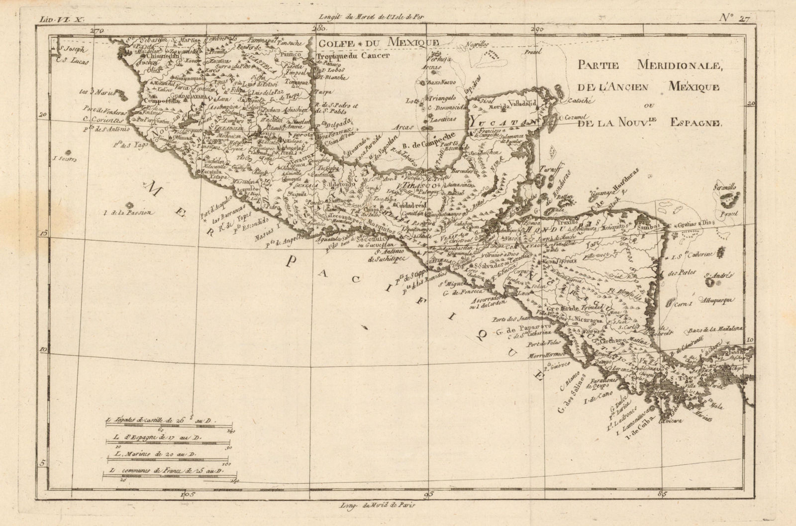 'Partie Meridionale, de L'Ancien Mexique…' by Rigobert Bonne. Mexico c1783 map
