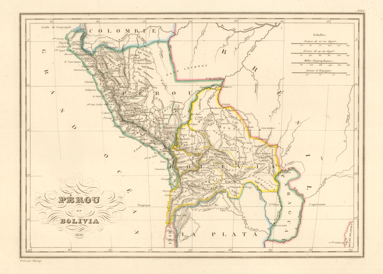 'Perou et Bolivia' by Malte-Brun. Peru & Bolivia w/ Litoral coast 1836 old map