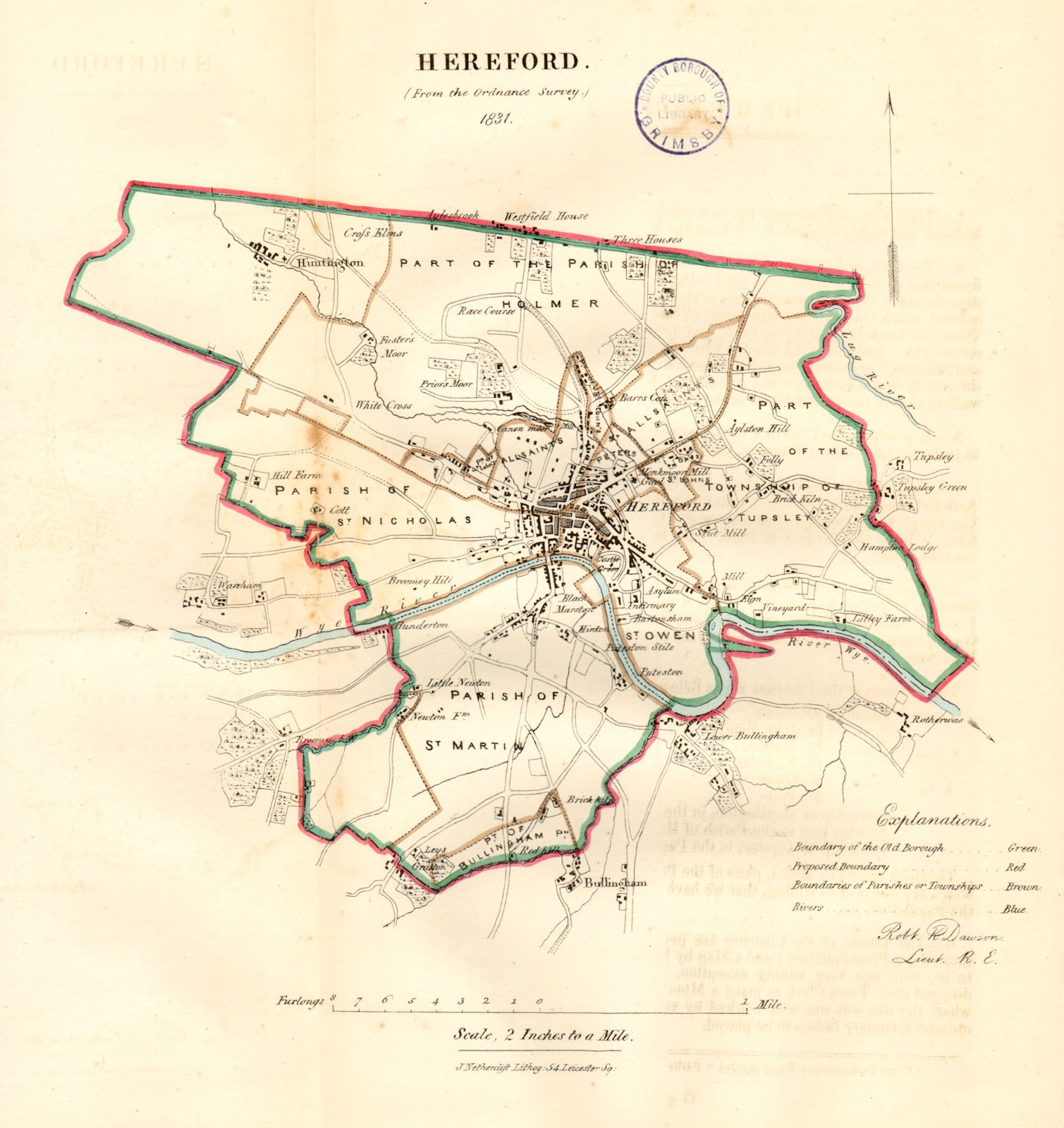 HEREFORD borough/town/city plan. REFORM ACT. Herefordshire. DAWSON 1832 map