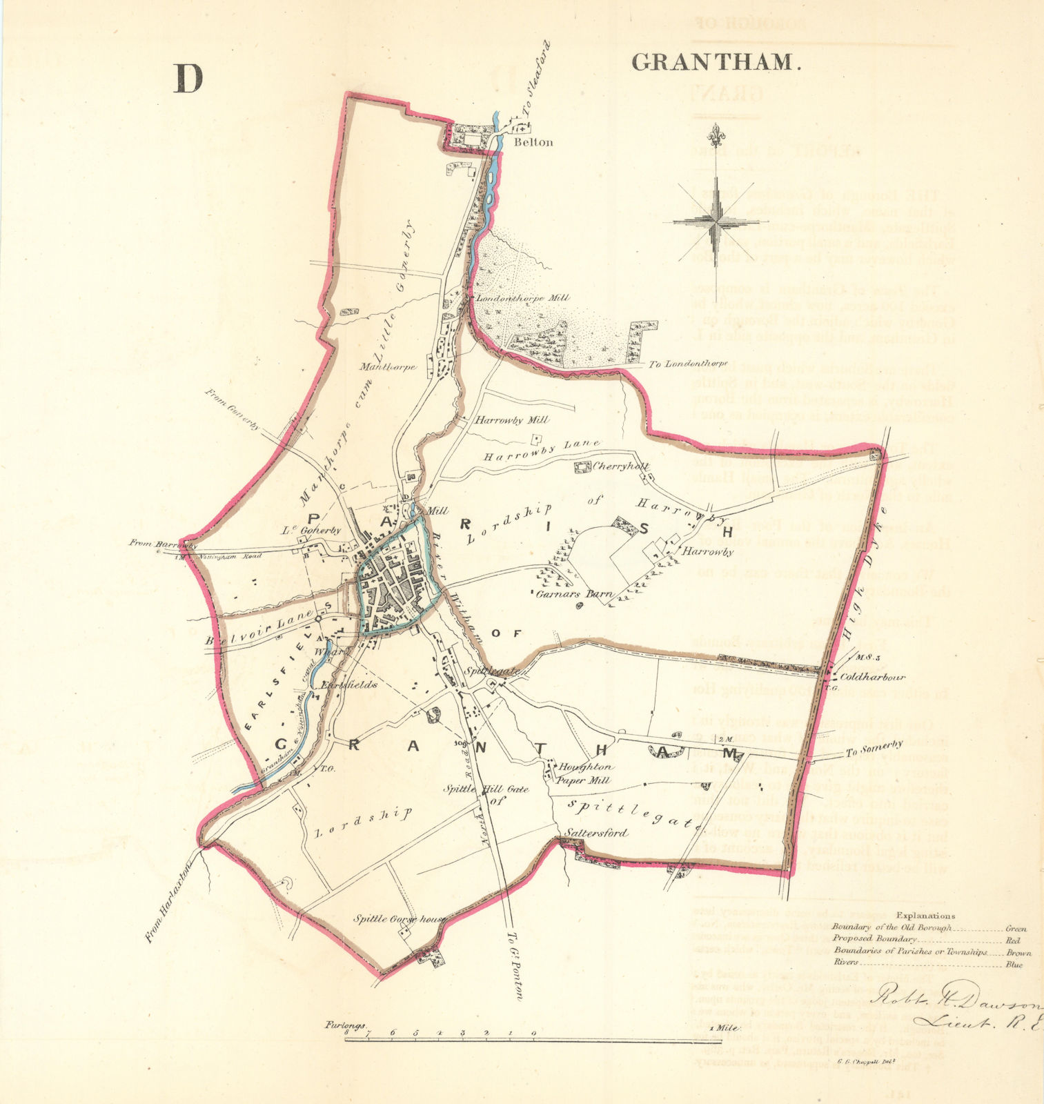 GRANTHAM town/borough plan. REFORM ACT. Belton Manthorpe. DAWSON 1832 old map