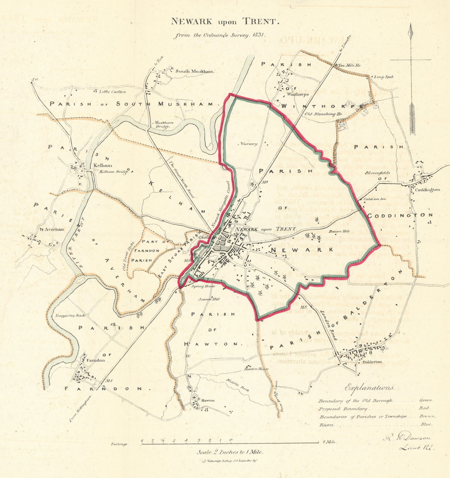 NEWARK UPON TRENT borough/town plan. REFORM ACT Nottinghamshire DAWSON 1832 map