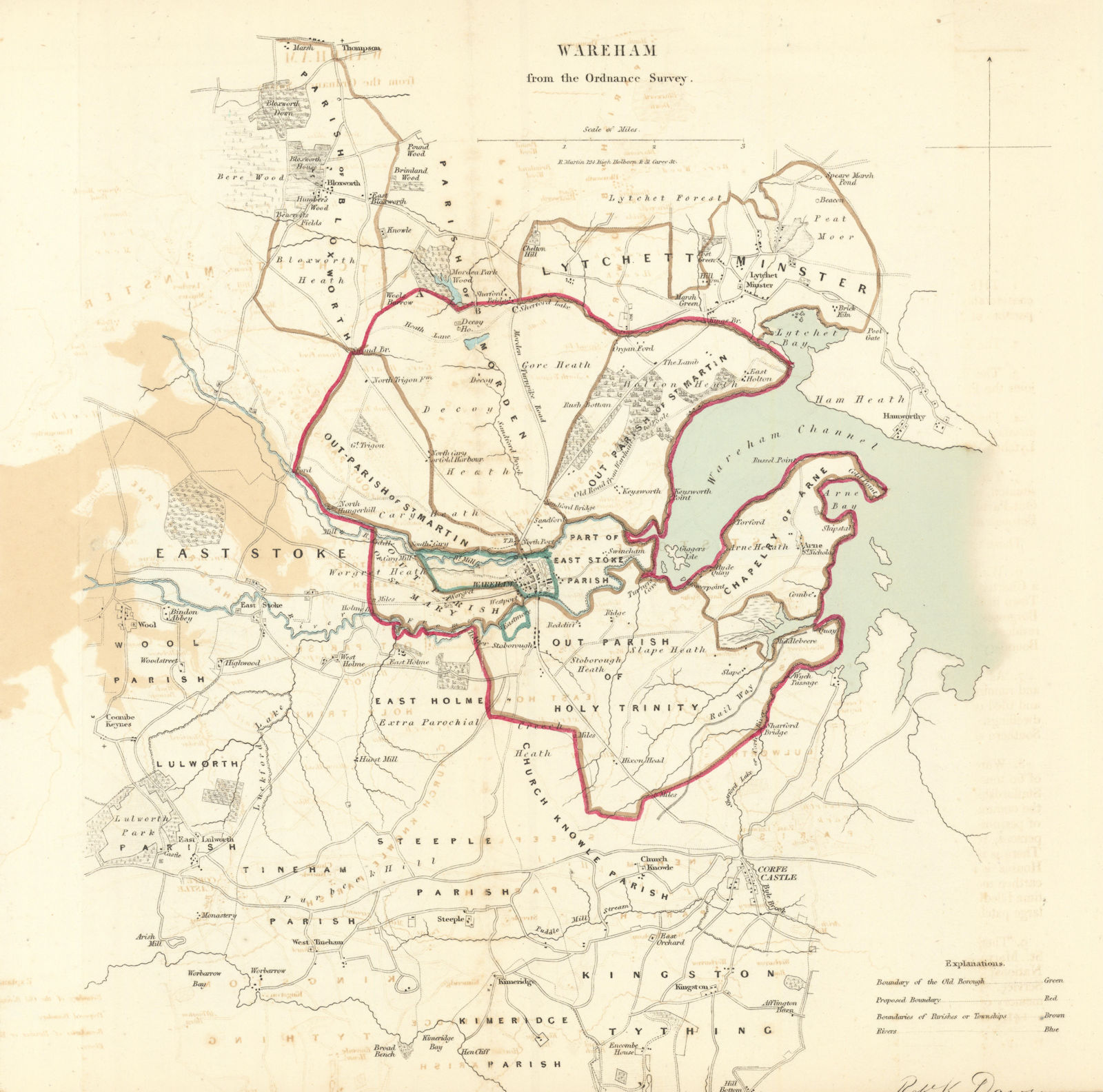 WAREHAM town/borough plan. REFORM ACT. Corfe Castle. Dorset. DAWSON 1832 map