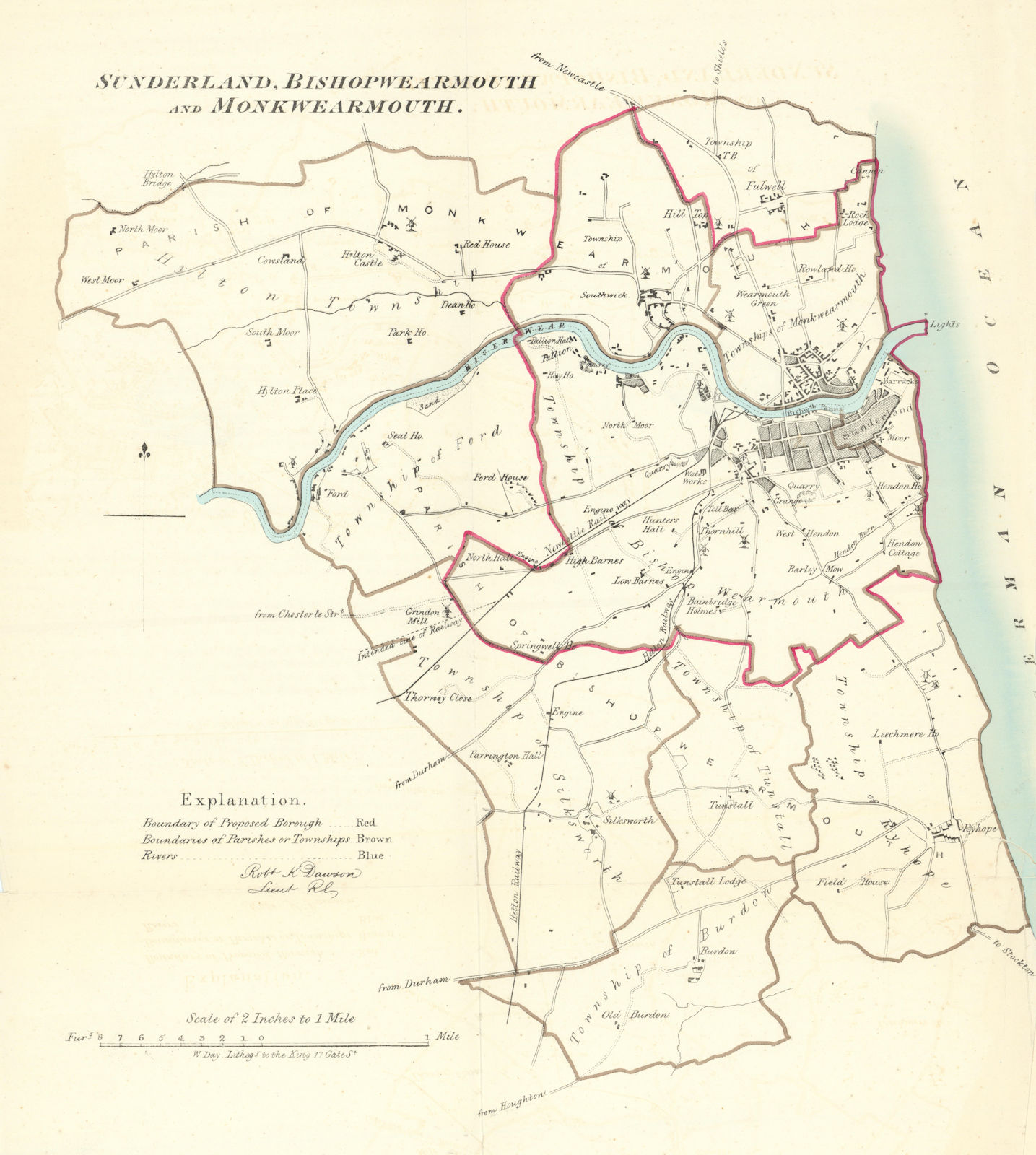 SUNDERLAND BISHOP/MONKWEARMOUTH town/borough plan. REFORM ACT. DAWSON 1832 map