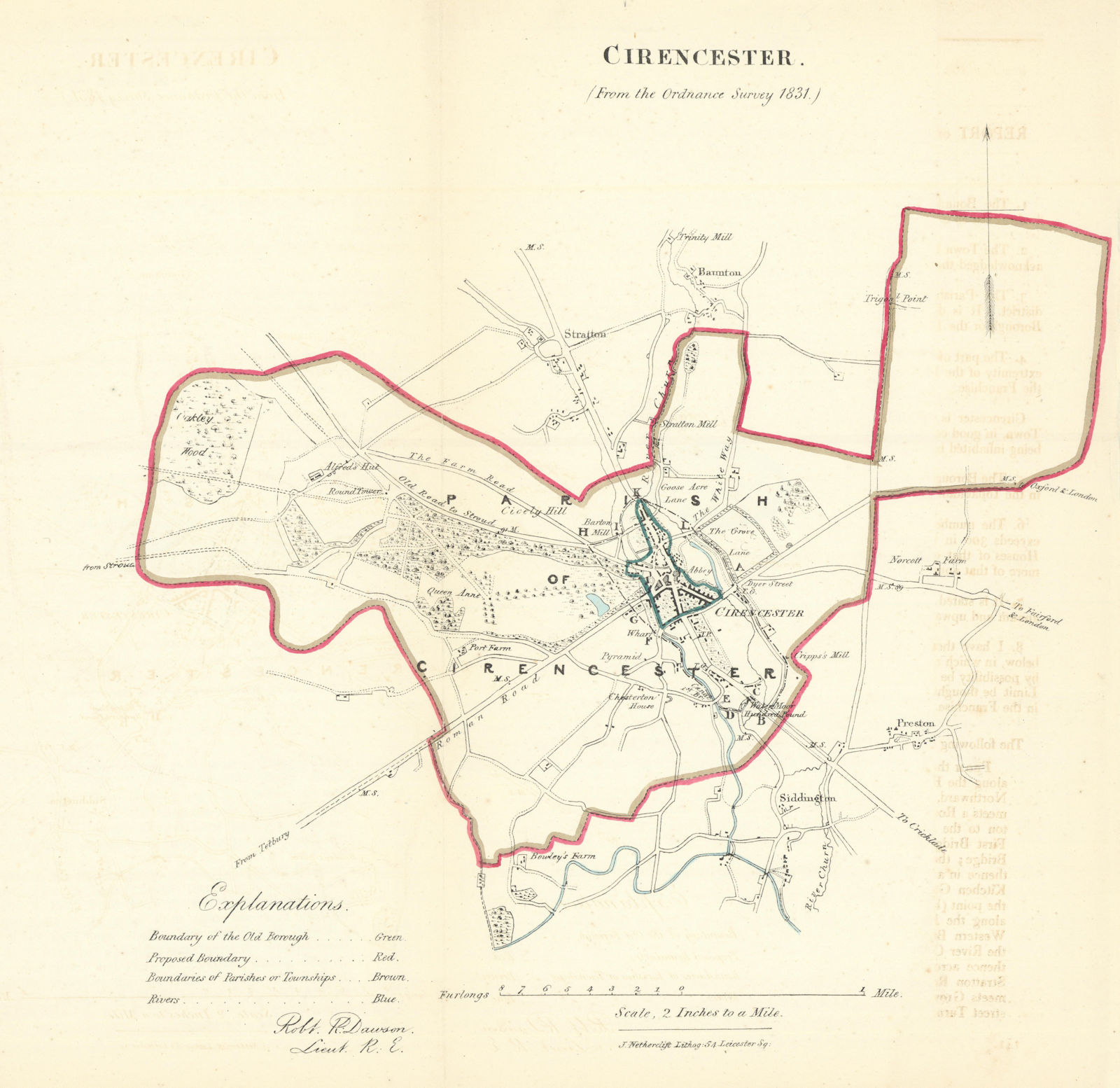 CIRENCESTER town/borough plan. REFORM ACT. Gloucestershire. DAWSON 1832 map