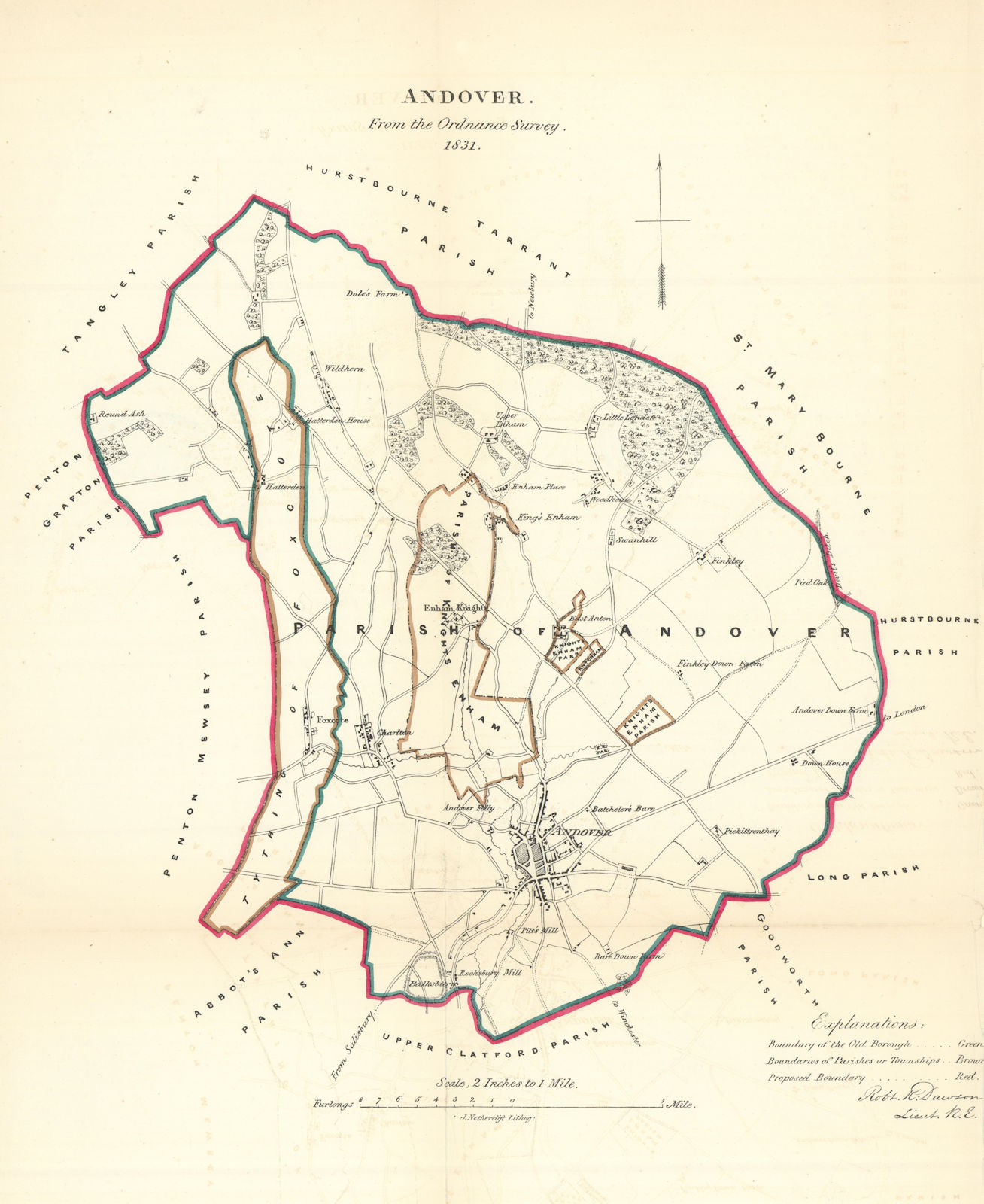 ANDOVER town/borough plan. REFORM ACT. Hampshire. DAWSON 1832 old antique map