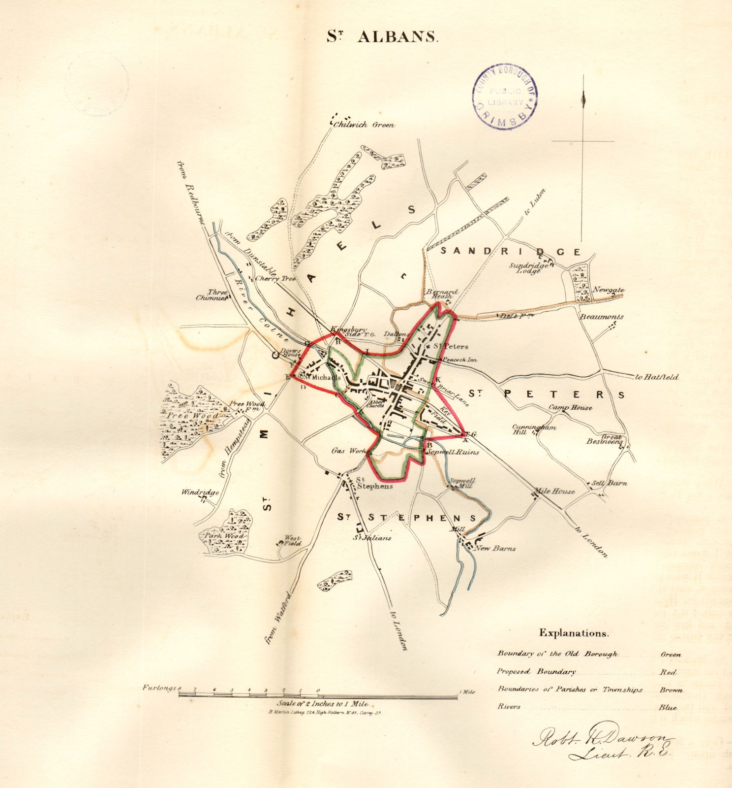 ST ALBANS borough/town/city plan. REFORM ACT. Hertfordshire. DAWSON 1832 map