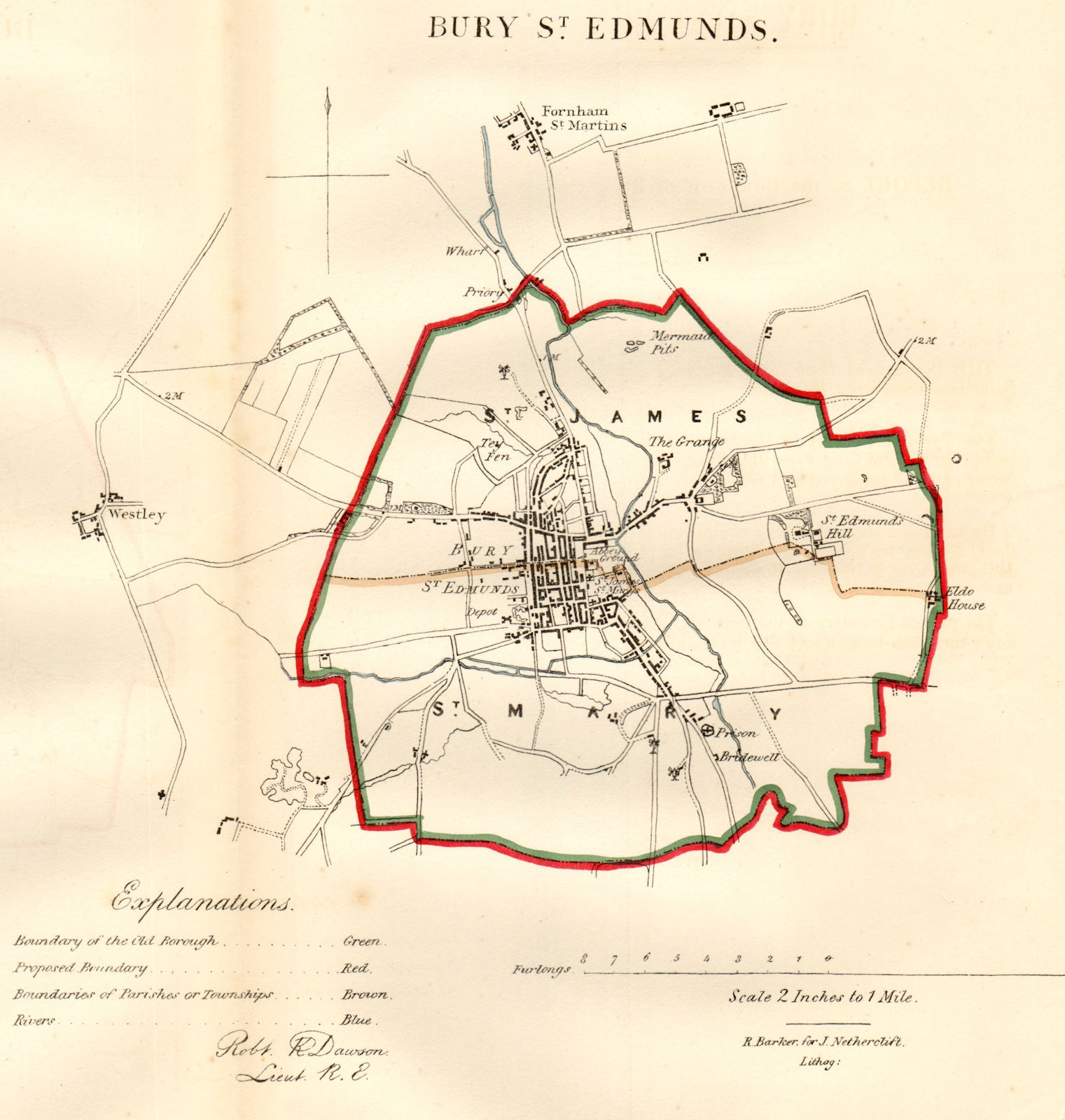 BURY ST EDMUNDS borough/town plan. REFORM ACT. Suffolk. DAWSON 1832 old map