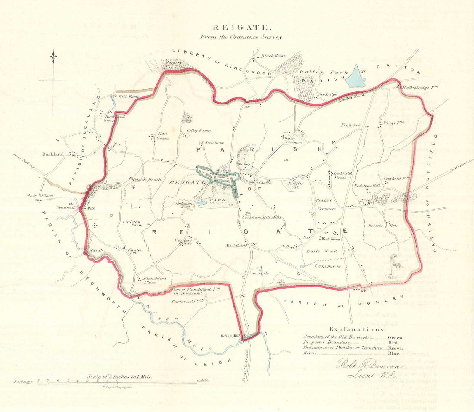 REIGATE borough/town plan. REFORM ACT. Surrey. DAWSON 1832 old antique map
