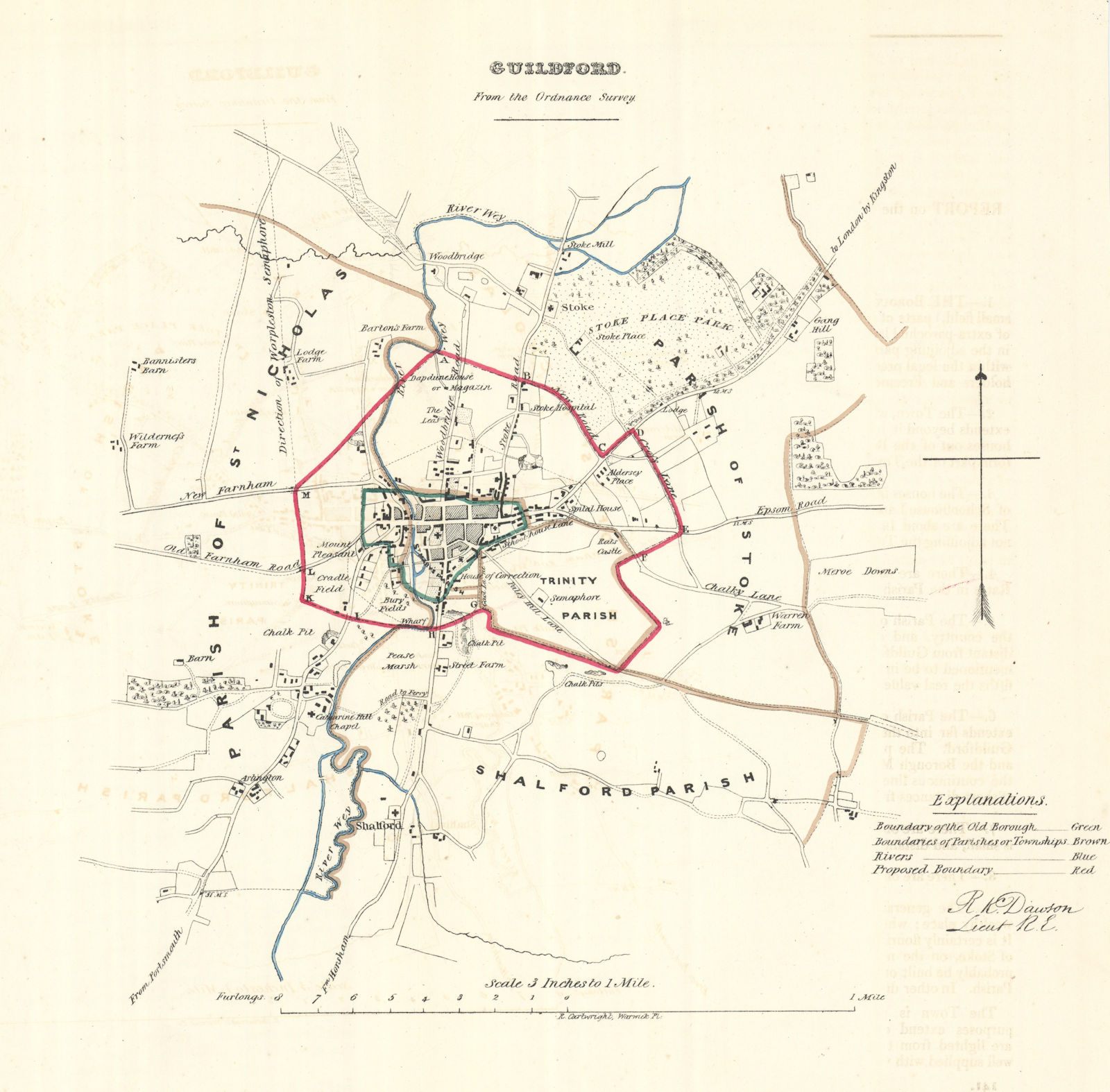GUILDFORD borough/town plan. REFORM ACT. Surrey. DAWSON 1832 old antique map
