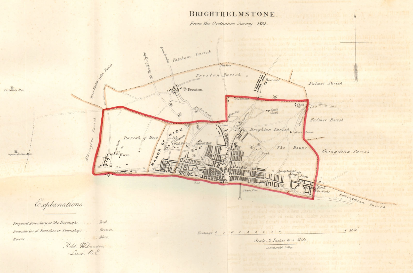 BRIGHTON borough/town/city plan. REFORM ACT Hove Brighthelmstone DAWSON 1832 map