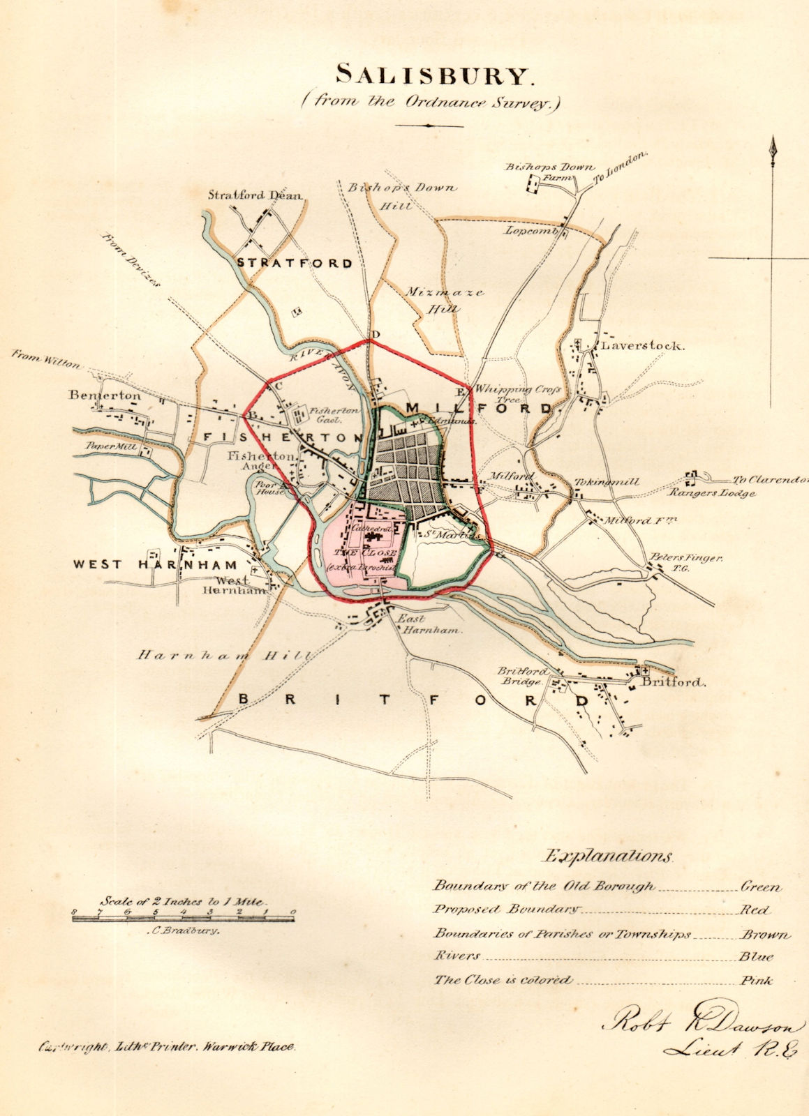 SALISBURY town/borough plan. REFORM ACT. Harnham. Wiltshire. DAWSON 1832 map