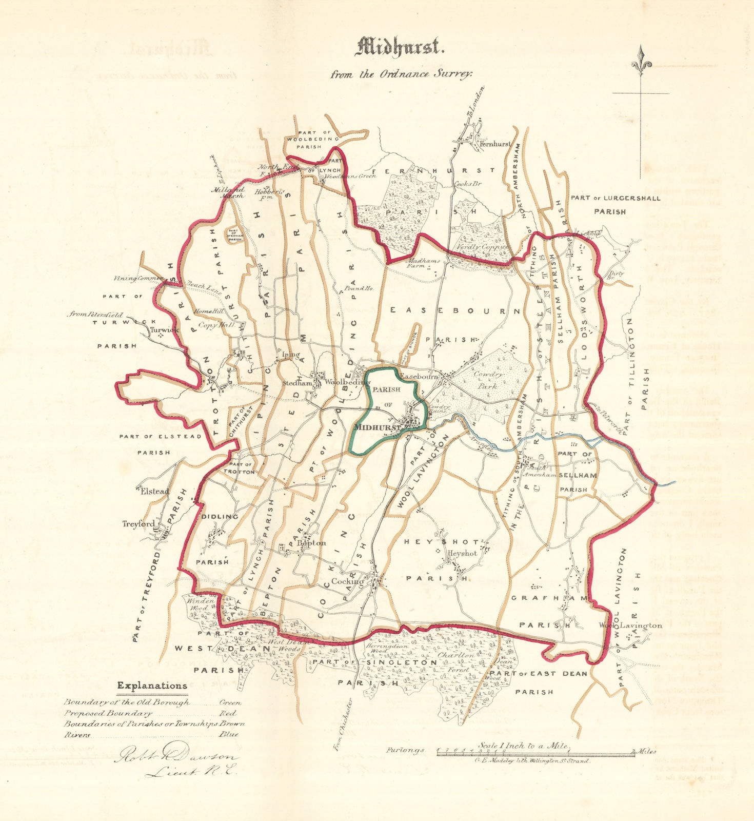 MIDHURST borough/town plan. REFORM ACT. South Downs, Sussex. DAWSON 1832 map