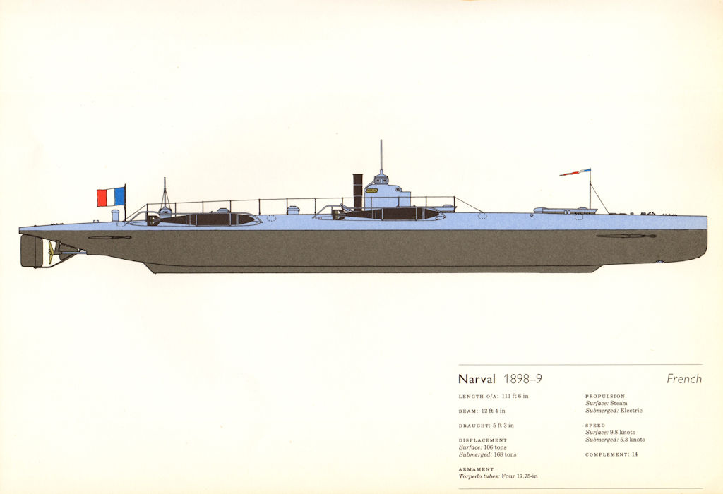 Narval (1898-9). French submarine. Hugh Evelyn 1970 old vintage print picture