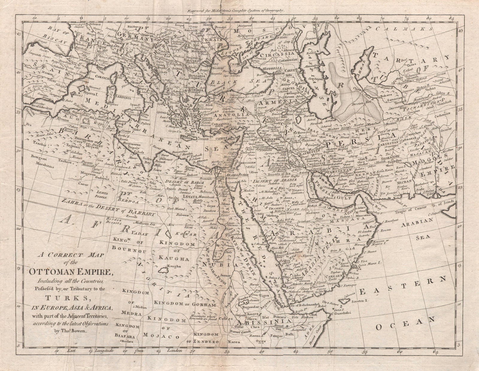 "A correct map of the Ottoman empire…" by Thomas Bowen. Middle East Arabia 1779