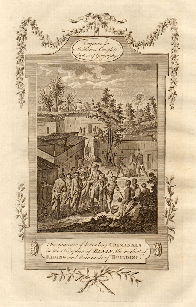 Kingdom of Benin. Beheading criminals, riding & building. MIDDLETON 1779 print