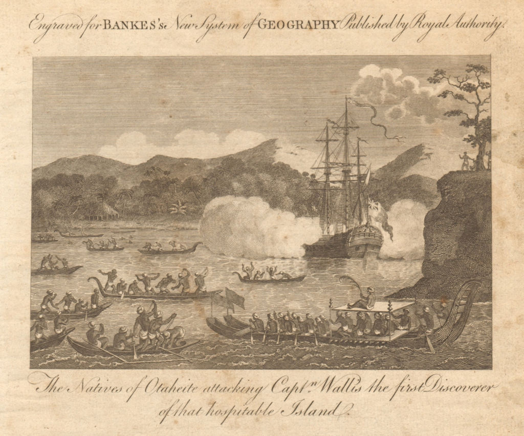 The natives of Otaheite attacking Captn Wallis. Tahiti. BANKES 1789 old print