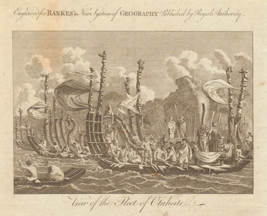 View of the fleet of Otaheite. Tahiti, Polynesia. BANKES 1789 old print