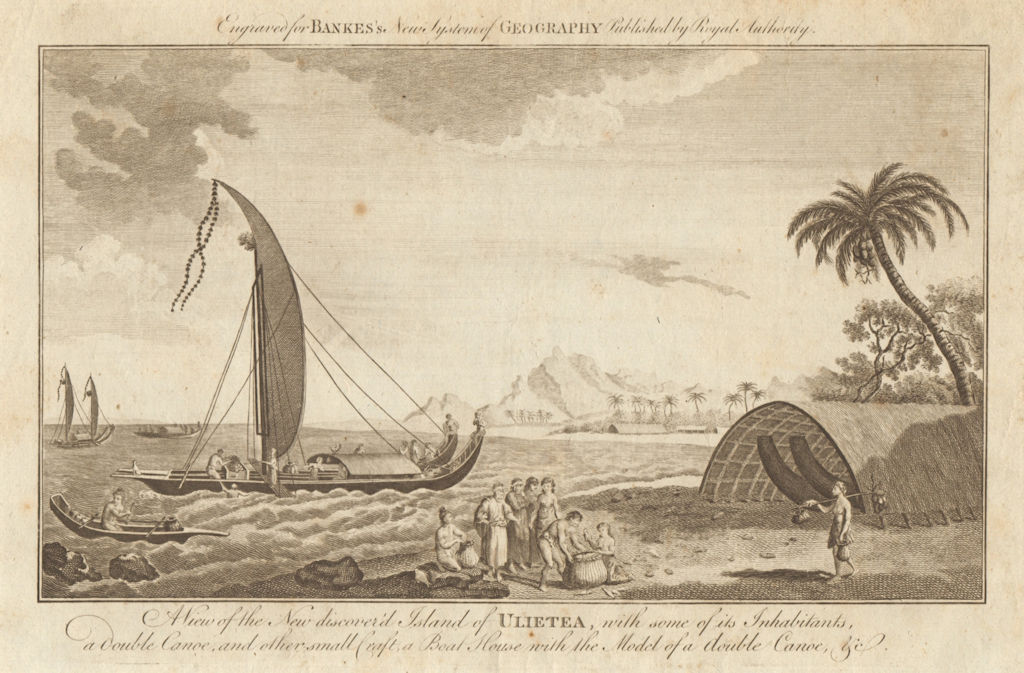Island of Ulietea. Inhabitants canoe boat house. Raiatea, Polynesia. BANKES 1789