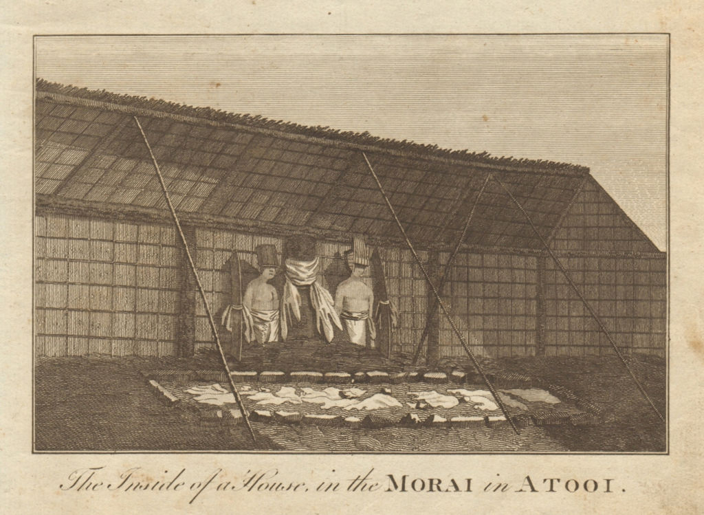 Associate Product The inside of a house, in the morai in Atooi. Heiau, Kauai, Hawaii. BANKES 1789