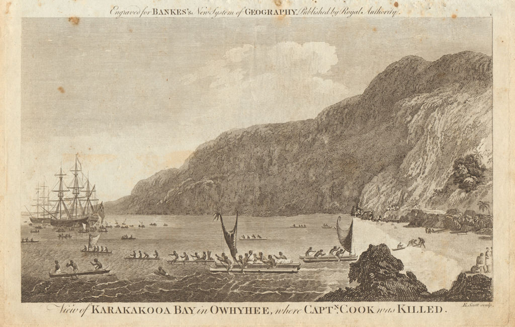 View of Karakakooa Bay in Owhyhee. Kealakekua Bay. Hawaii. BANKES 1789 print