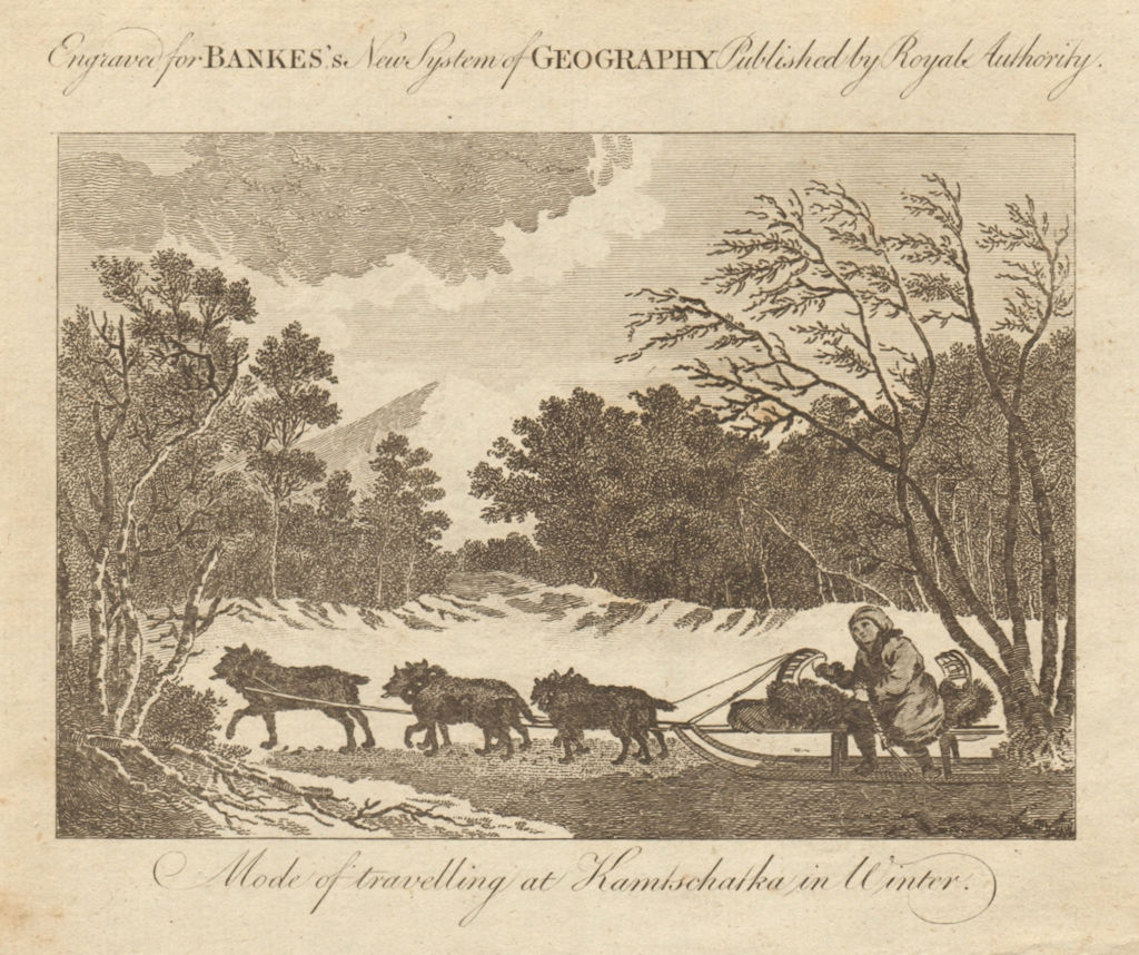 Mode of travelling at Kamtschatka in winter. Kamchatka. Russia. BANKES 1789