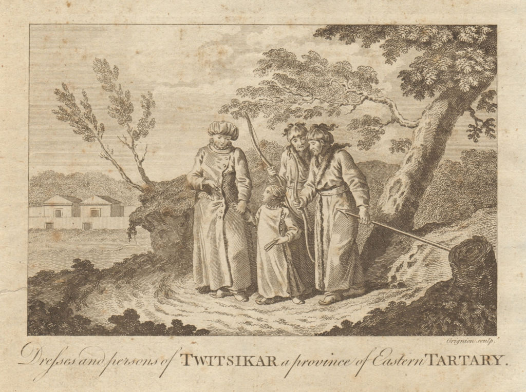 Dresses & persons of Twitsikar, Eastern Tartary. Qiqihar. China. BANKES 1789
