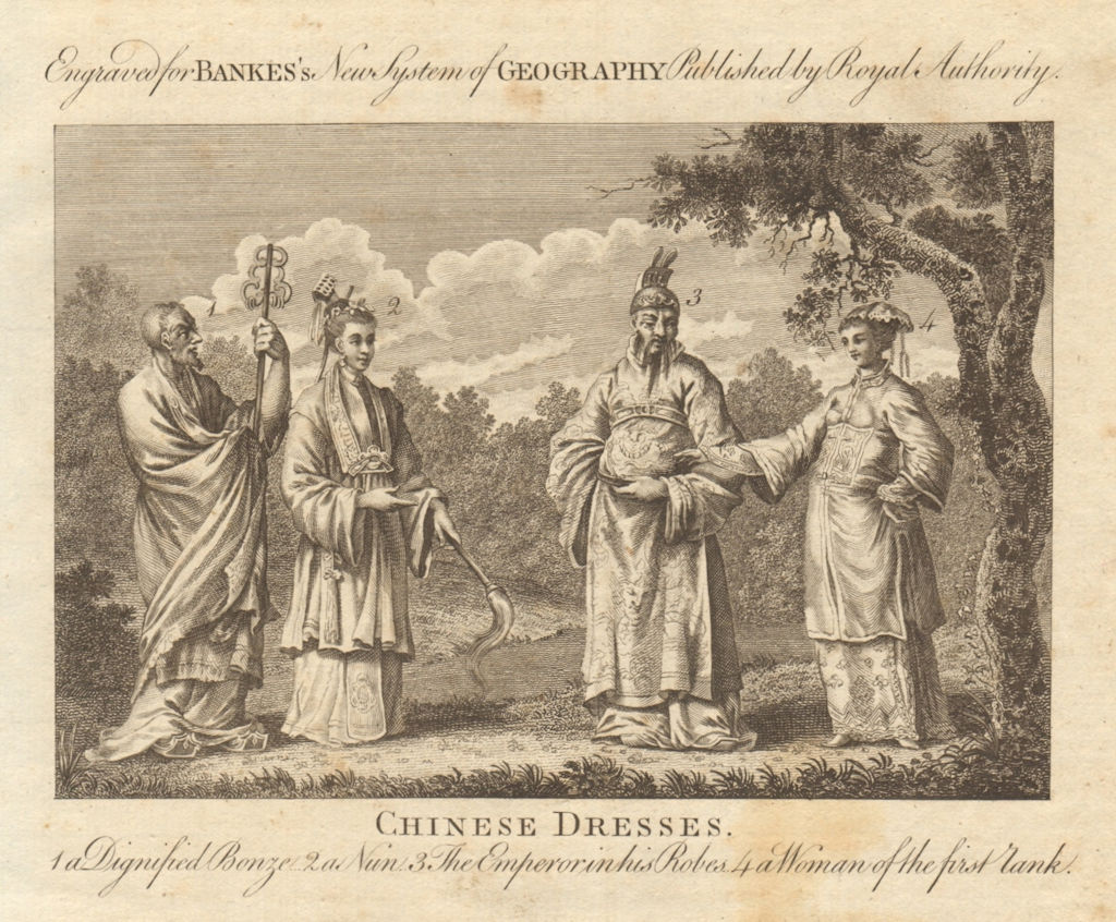 Chinese dress. Bonze. Nun. Emperor. Noble woman. Buddhism. China. BANKES 1789