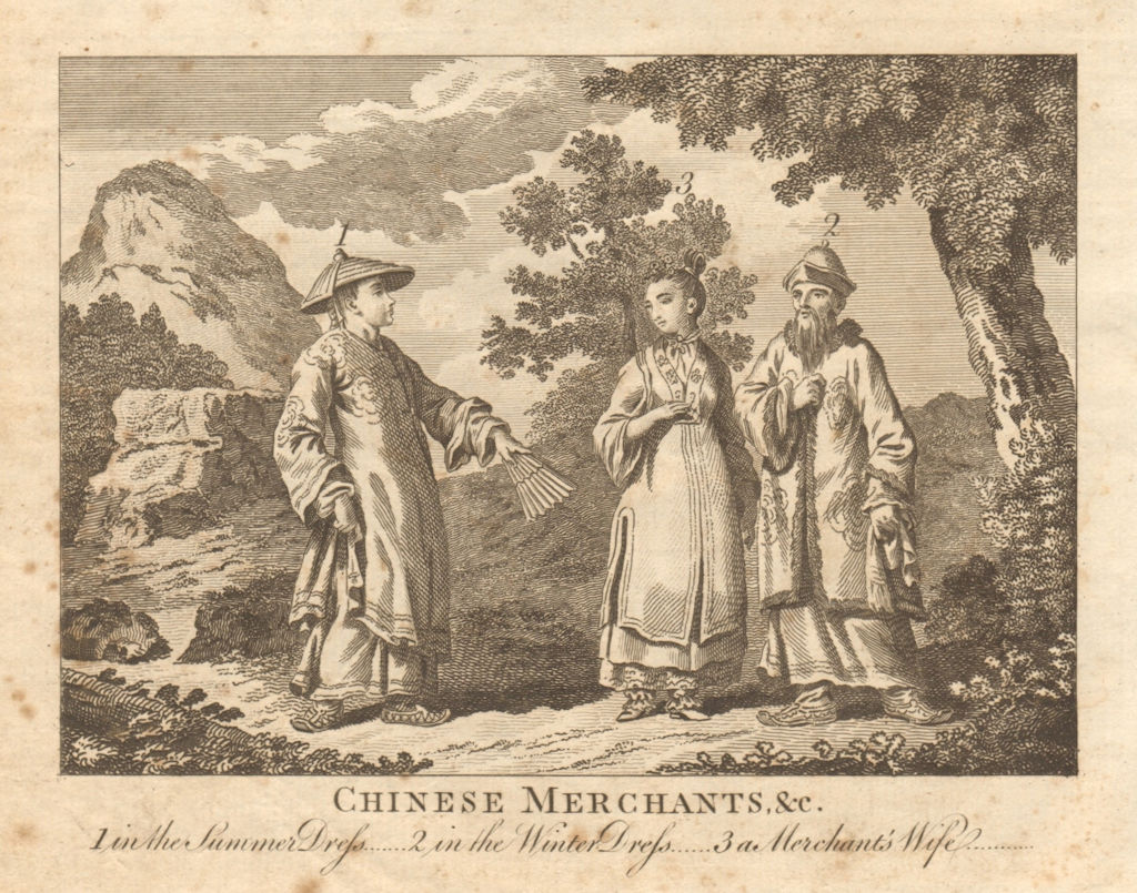 Chinese merchants. Summer & winter dress. Merchant's wife. China. BANKES 1789