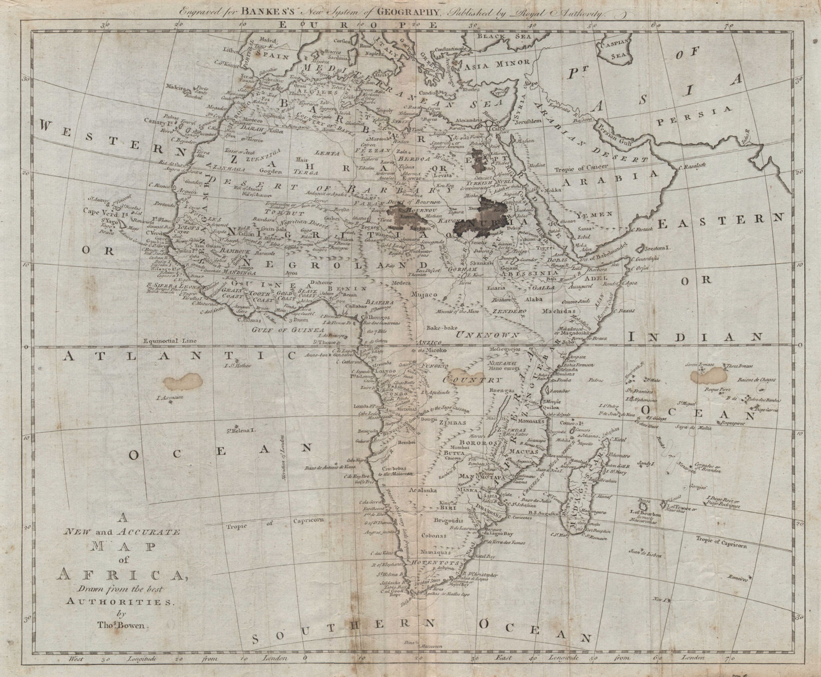 A new and accurate map of Africa, Drawn from the best Authorities BOWEN 1789