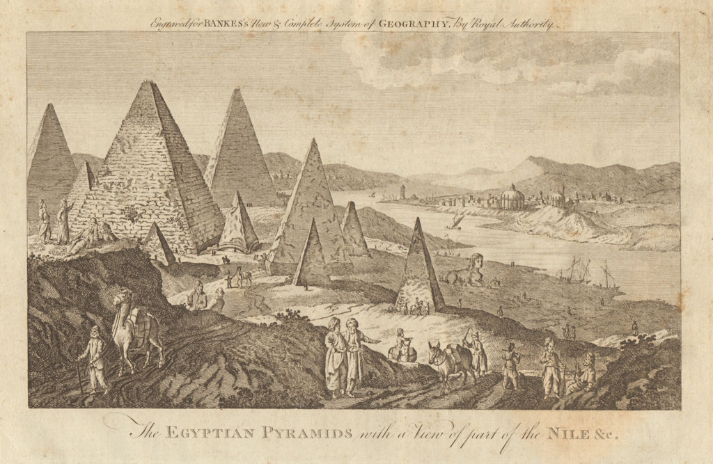 The Egyptian pyramids with a view of part of the Nile. BANKES 1789 old print