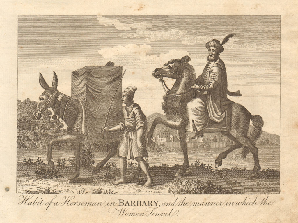 A horseman in Barbary, and how the women travel. North Africa. BANKES 1789
