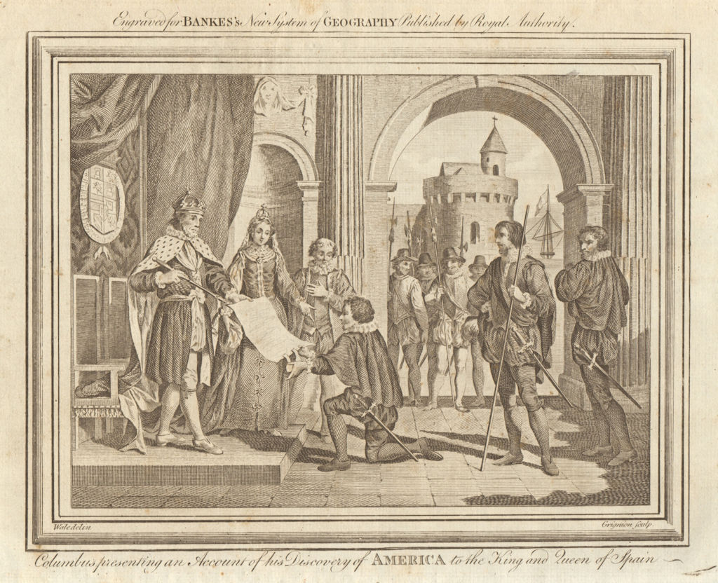 Associate Product Columbus describing his discovery of America to the King of Spain. BANKES 1789