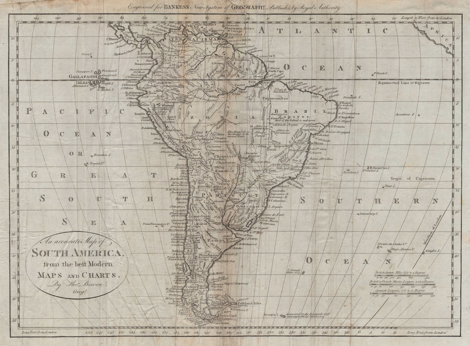 An accurate map of South America, from the best modern maps… BOWEN 1789