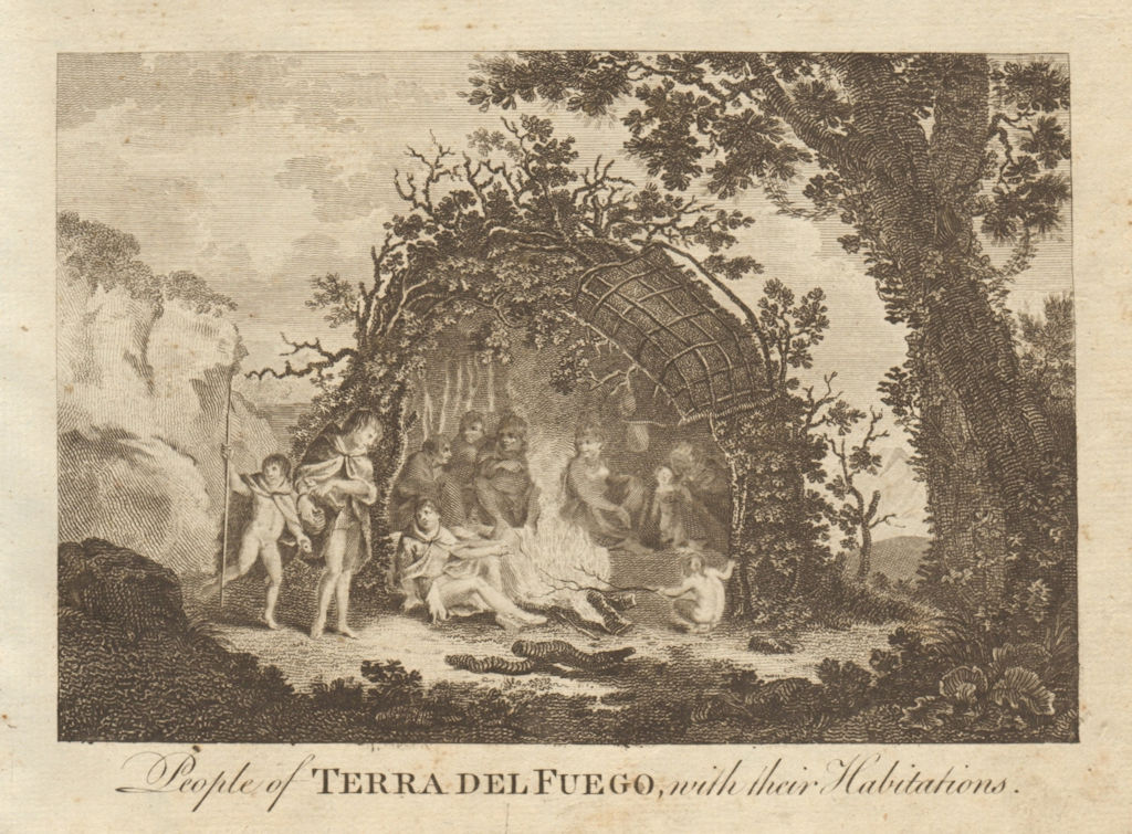 Associate Product People of Terra del Fuego, with the habitations. Chile. BANKES 1789 old print