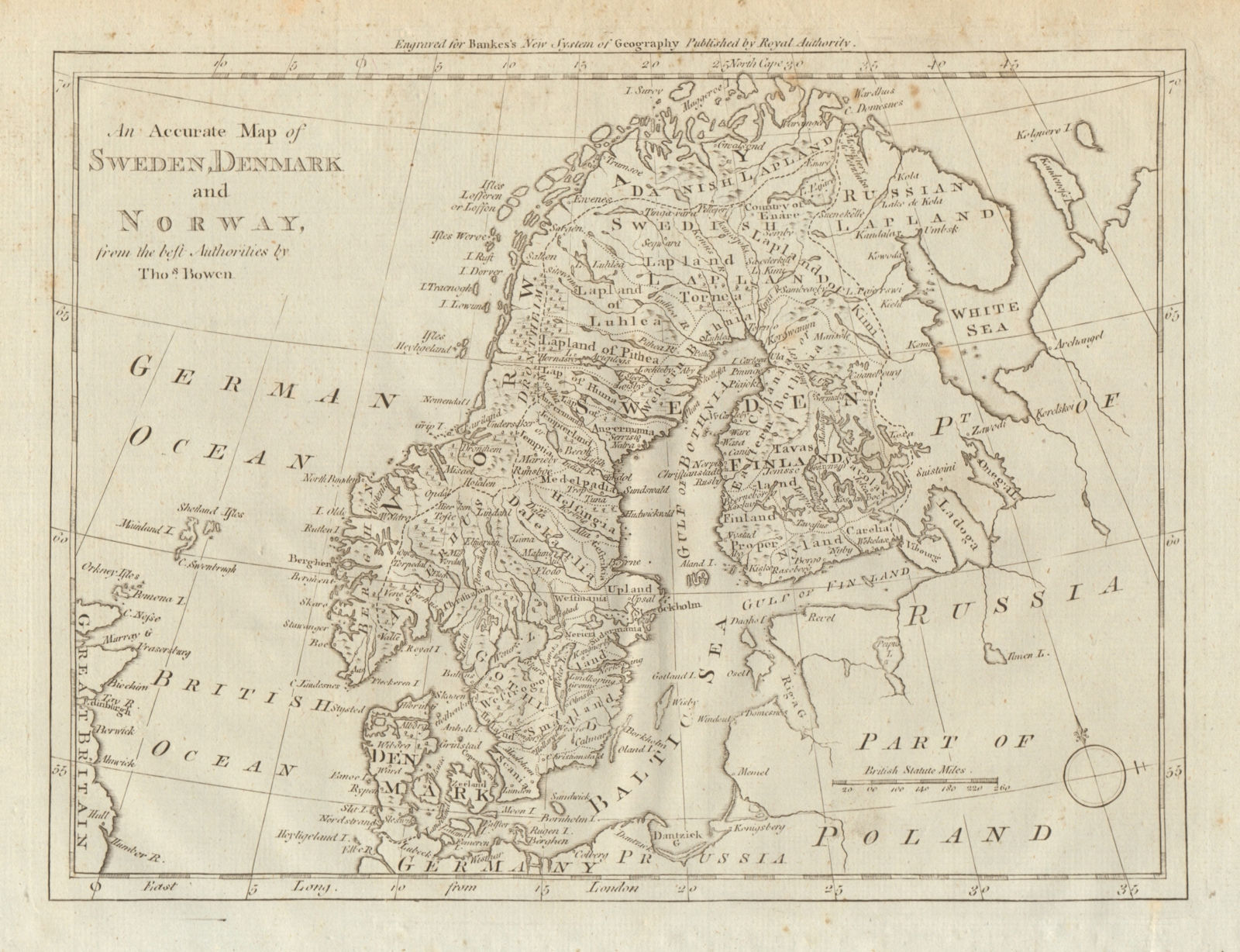 Associate Product An accurate map of Sweden, Denmark and Norway. BOWEN. Scandinavia 1789 old