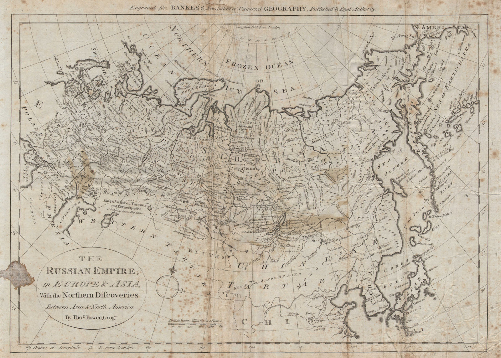 Associate Product The Russian Empire in Europe & Asia with the northern discoveries BOWEN 1789 map