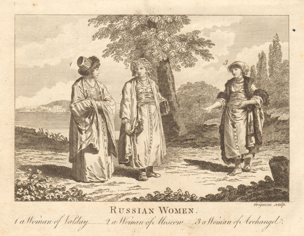 Russian women of Valday, Moscow, Archangel/Arkhangelsk. BANKES 1789 old print