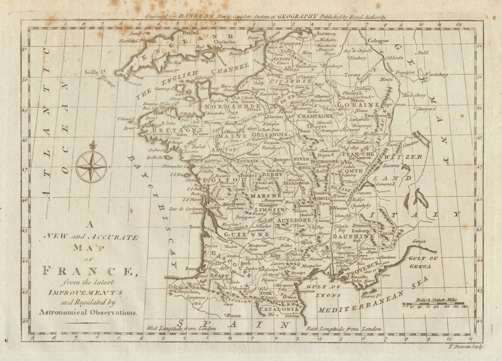 A new and accurate map of France, from the latest improvements. BOWEN 1789
