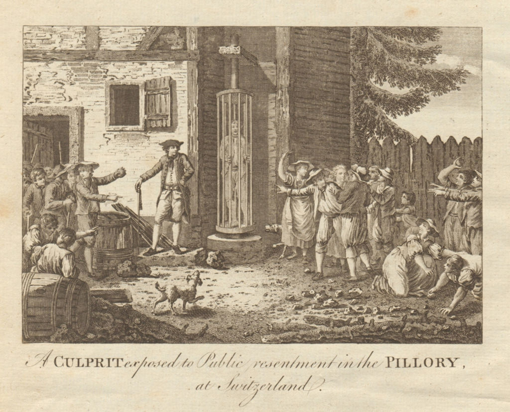 A culprit in the pillory, at Switzerland. BANKES 1789 old antique print