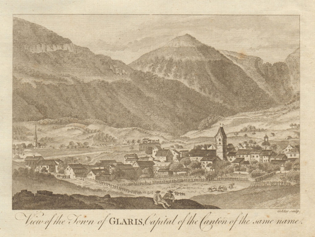 Associate Product View of the town of Glaris. Glarus. Switzerland. BANKES 1789 old antique print