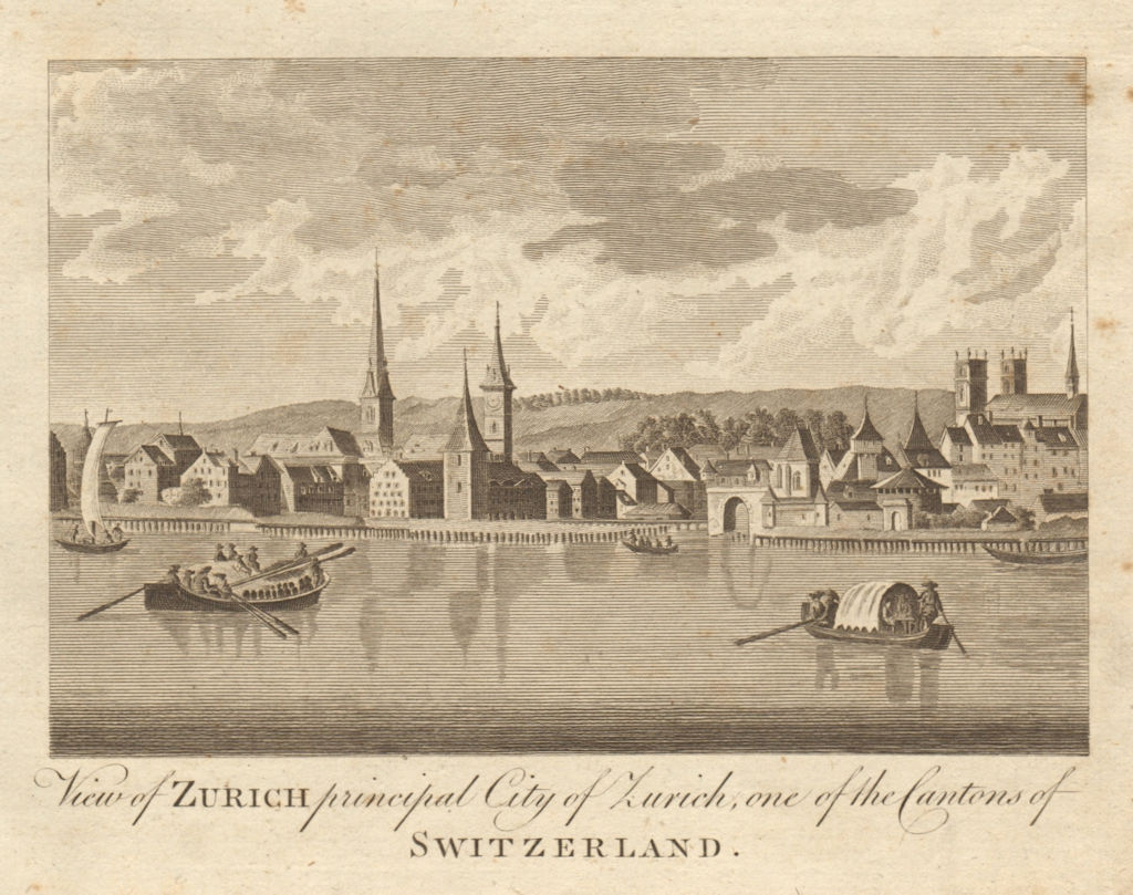View of the city of Zurich, Switzerland. BANKES 1789 old antique print picture