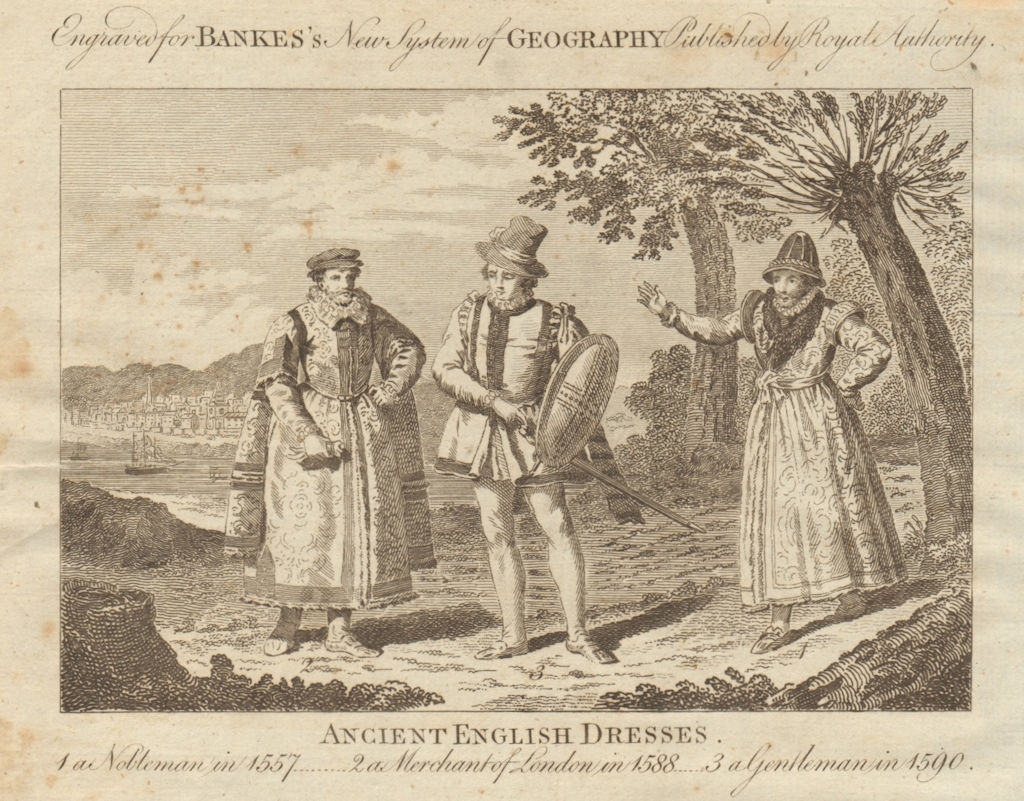 Associate Product English dress. Nobleman 1557. London merchant 1588. Gentleman 1590. BANKES 1789