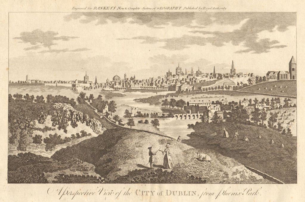 A perspective view of the city of Dublin, from Phoenix Park. BANKES 1789 print