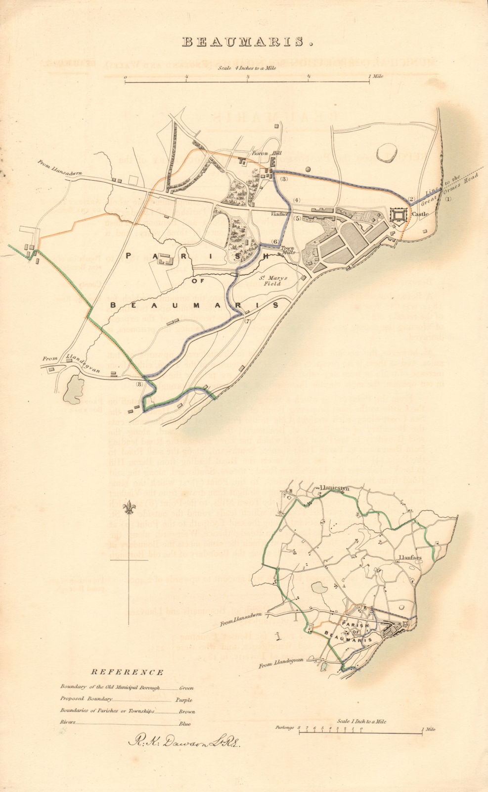 Associate Product BEAUMARIS borough/town plan. BOUNDARY REVIEW. Wales. DAWSON 1837 old map