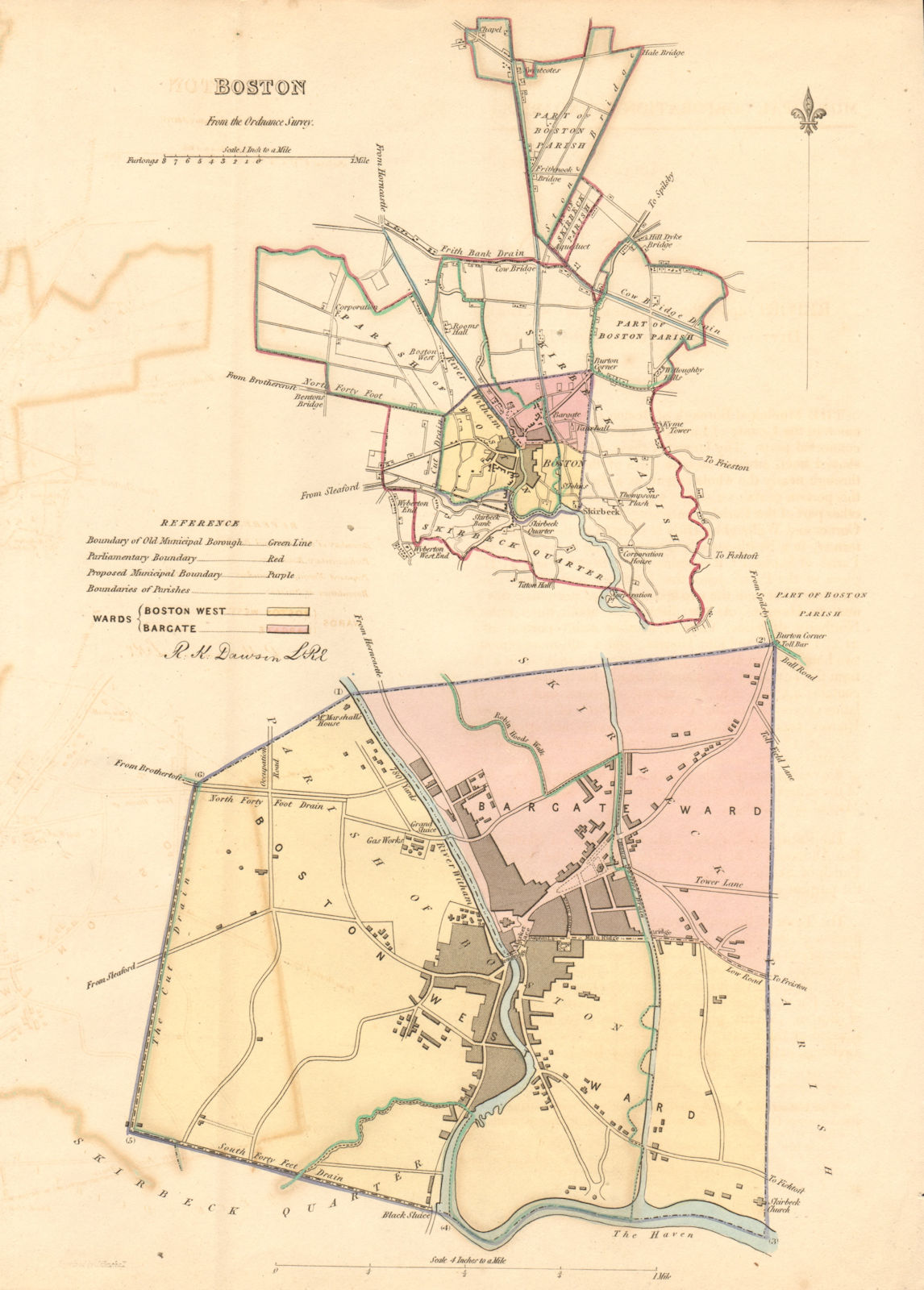 Associate Product BOSTON borough/town plan. BOUNDARY REVIEW. Lincolnshire. DAWSON 1837 old map