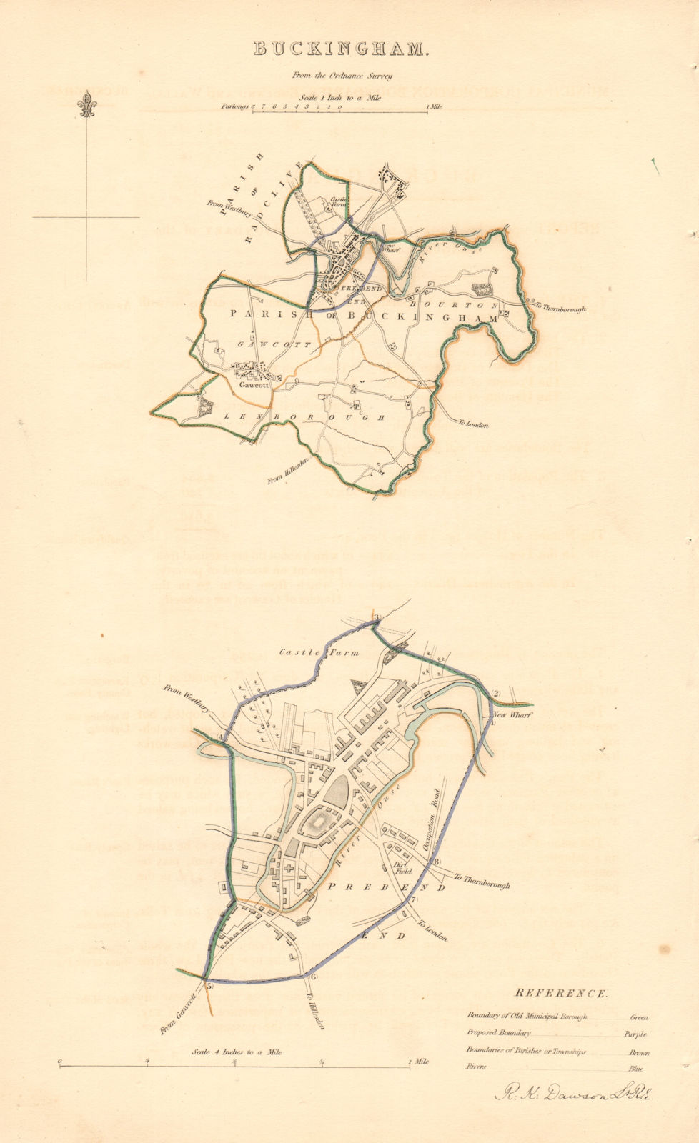 Associate Product BUCKINGHAM borough/town plan. BOUNDARY REVIEW. Buckinghamshire. DAWSON 1837 map