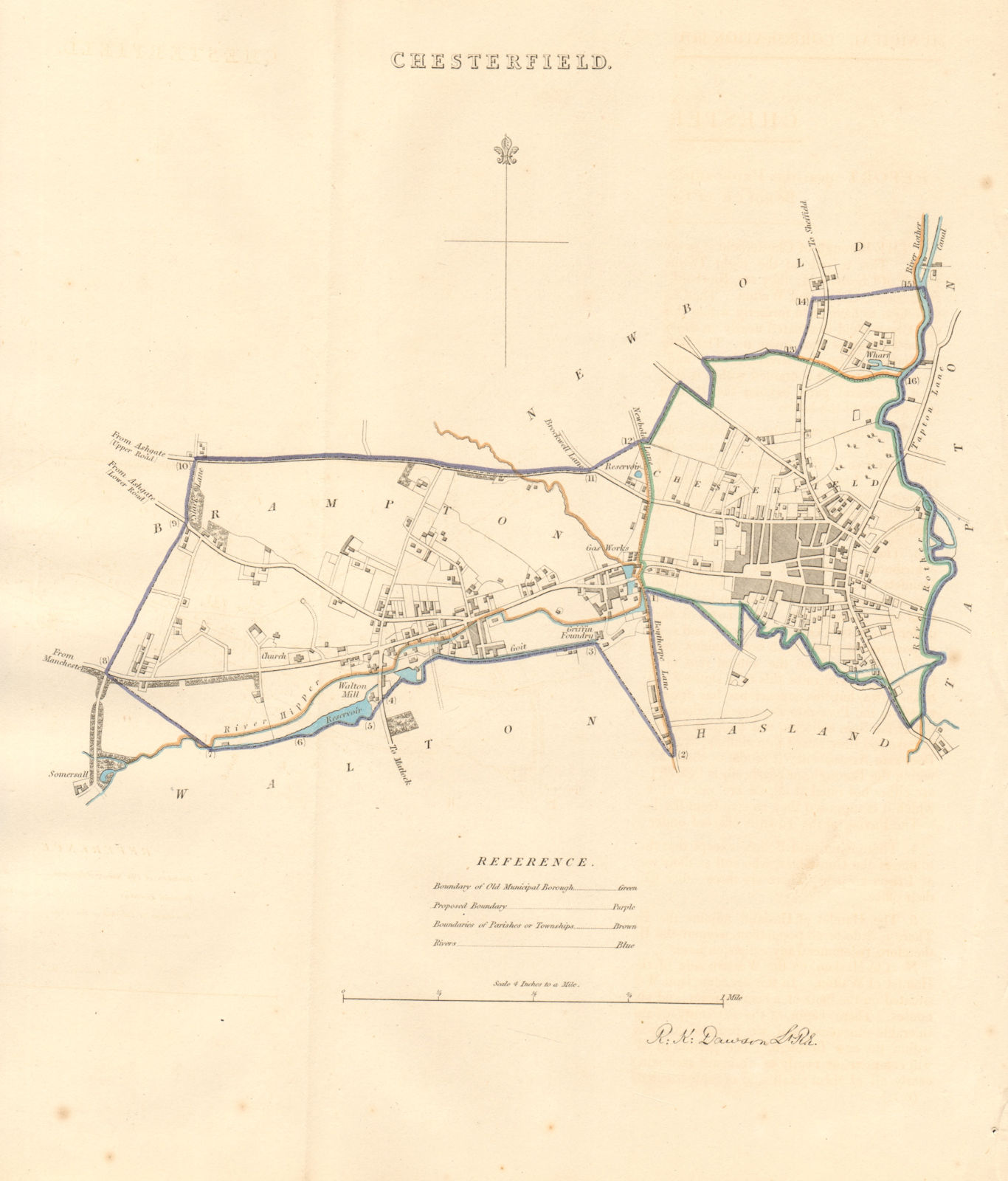 CHESTERFIELD borough/town plan. BOUNDARY REVIEW. Derbyshire. DAWSON 1837 map