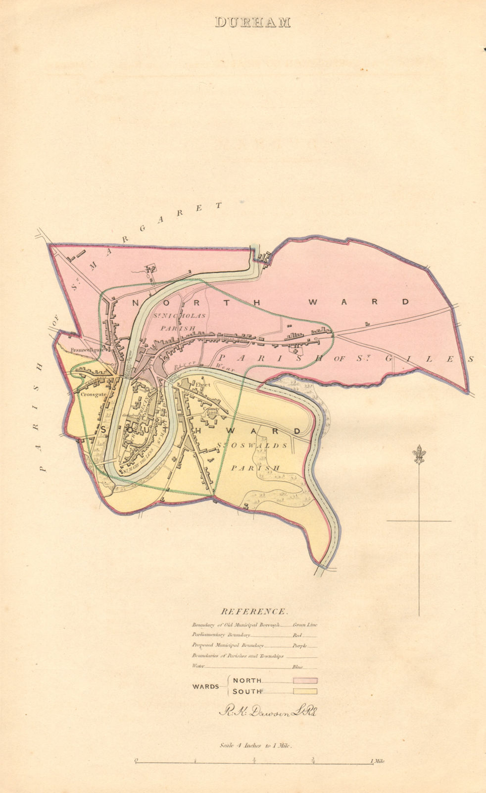 Associate Product DURHAM borough/town plan. BOUNDARY REVIEW. Durham. DAWSON 1837 old antique map