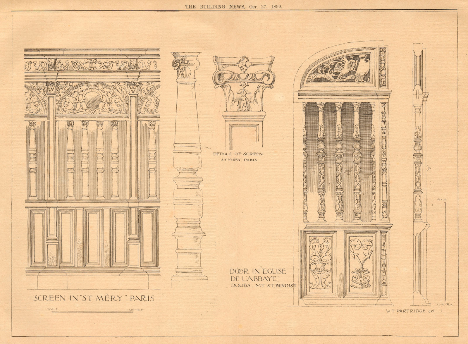 Associate Product Door, Abbaye de Montbenoît, Doubs. Screen in Saint-Merri, Paris 1899 old print