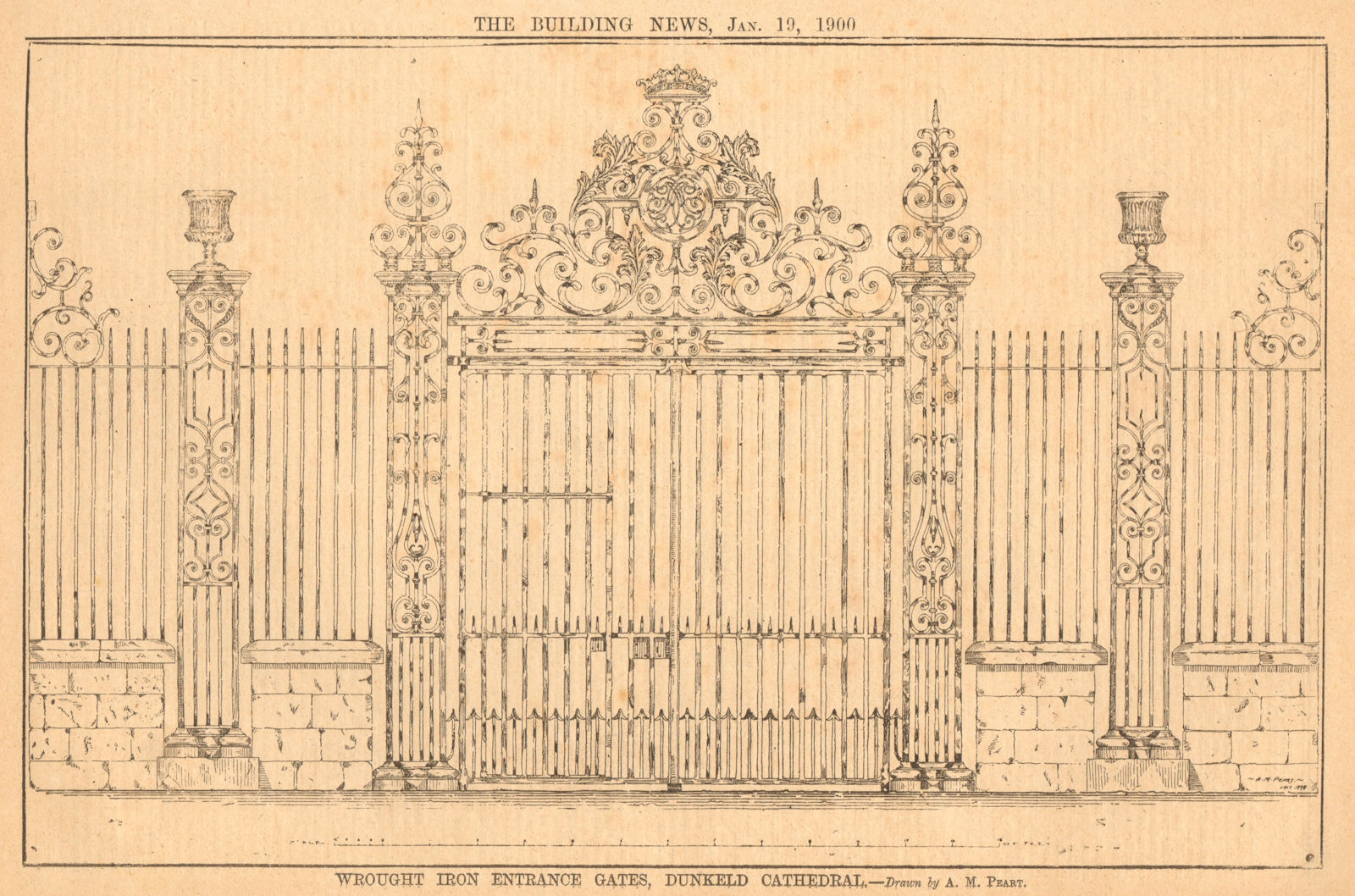 Associate Product Wrought iron entrance gates, Dunkeld Cathedral. By A.M. Peart. Scotland 1900